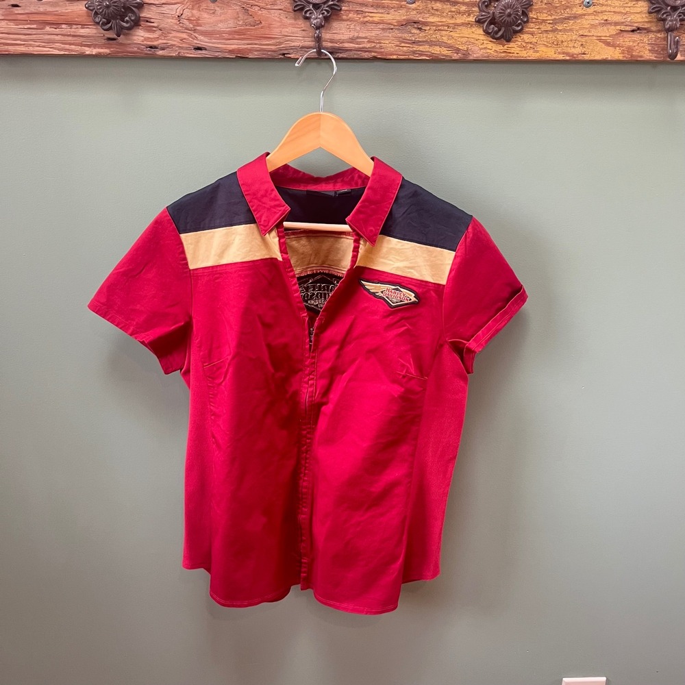 Harley-Davidson Womens 120th Anniversary Zip Front Shirt Red XL 1903-2023 Patch